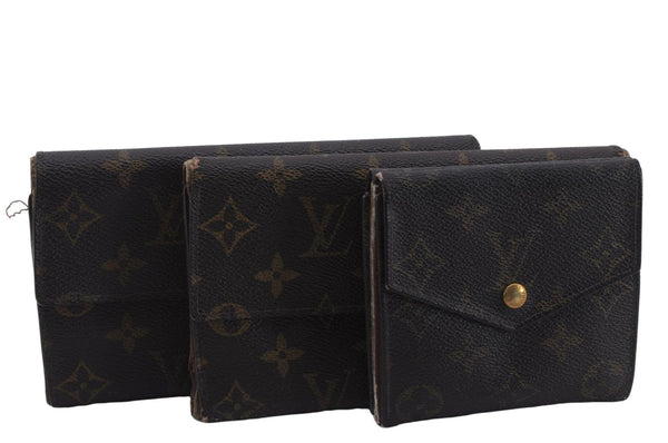 Authentic Louis Vuitton Monogram Long Bifold Wallet Purse 3Set LV 7197D