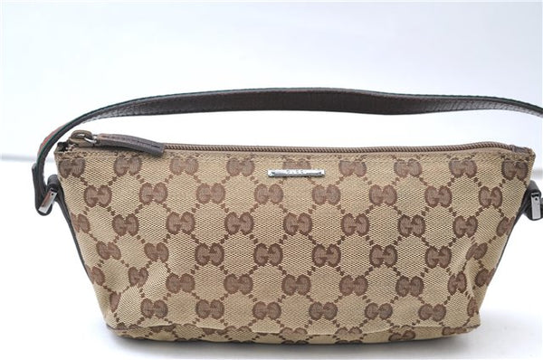 Authentic GUCCI Web Sherry Line Hand Pouch GG Canvas Leather 141809 Brown 7199E