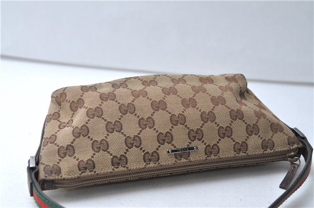 Authentic GUCCI Web Sherry Line Hand Pouch GG Canvas Leather 141809 Brown 7199E