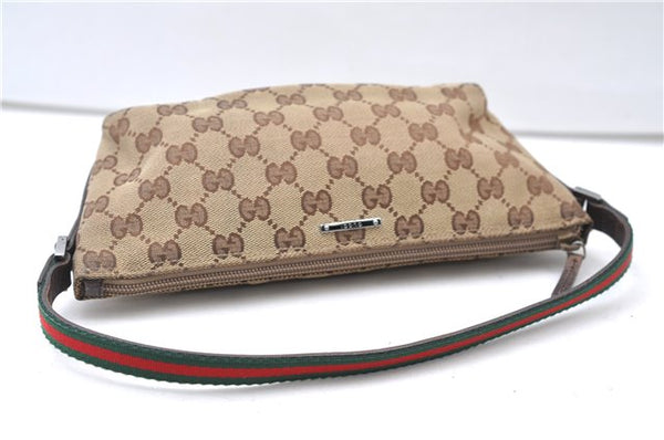 Authentic GUCCI Web Sherry Line Hand Pouch GG Canvas Leather 141809 Brown 7199E