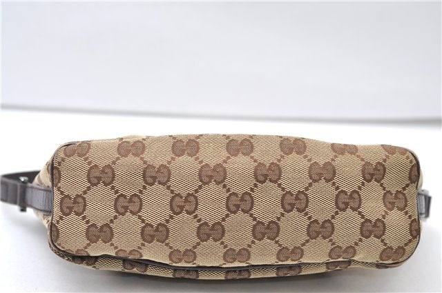 Authentic GUCCI Web Sherry Line Hand Pouch GG Canvas Leather 141809 Brown 7199E