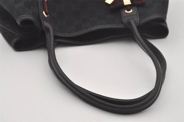 Authentic GUCCI Sherry Line Princy Ribbon Tote Bag GG Canvas Leather Black 7204I