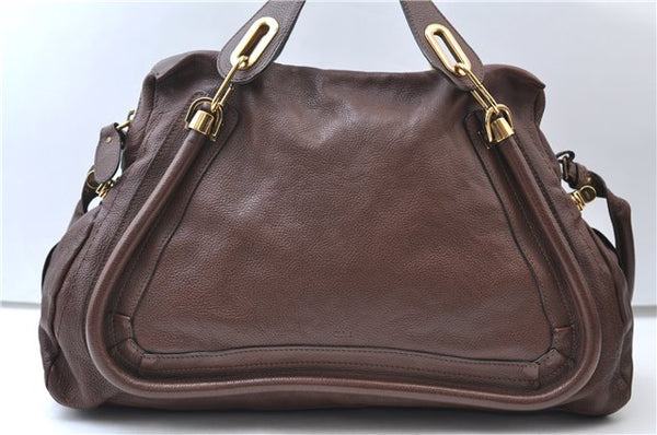 Authentic Chloe Paraty Large Vintage 2Way Shoulder Hand Bag Leather Brown 7208E