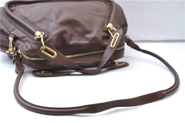 Authentic Chloe Paraty Large Vintage 2Way Shoulder Hand Bag Leather Brown 7208E