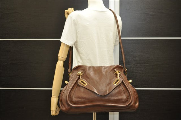 Authentic Chloe Paraty Large Vintage 2Way Shoulder Hand Bag Leather Brown 7208E