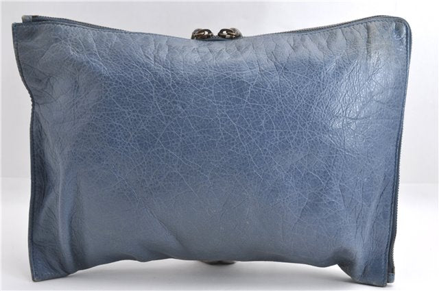 Authentic BALENCIAGA Classic Clutch Hand Bag Purse Leather 362967 Blue 7209E