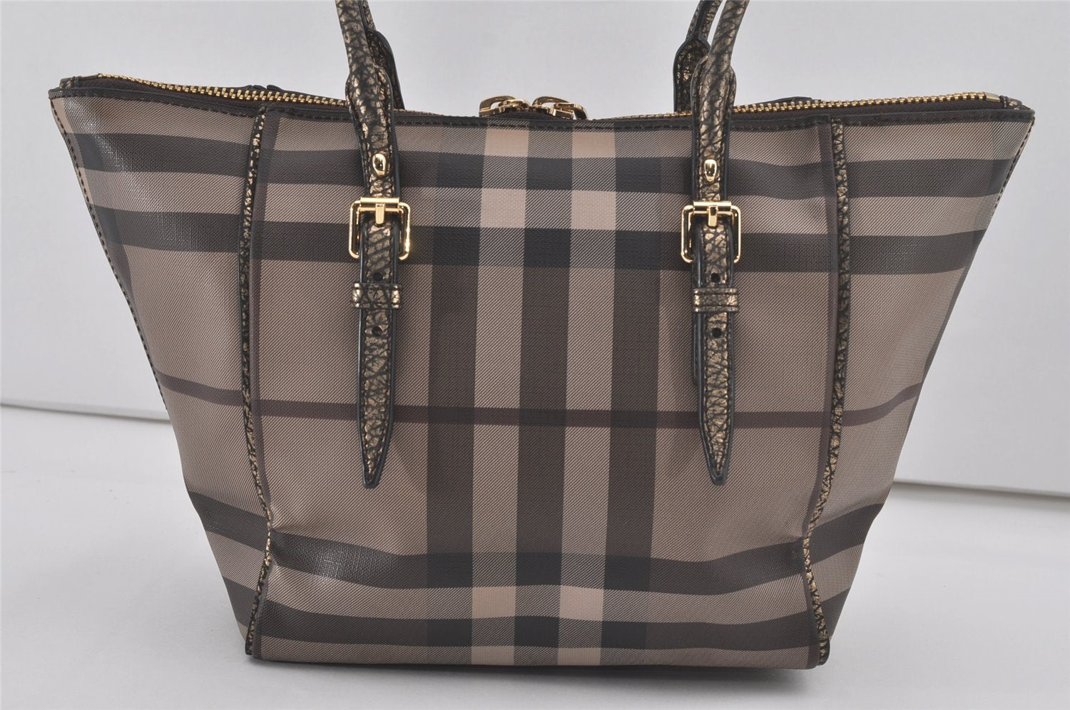 Authentic BURBERRY Vintage Check Shoulder Tote Bag PVC Leather Brown 7209I