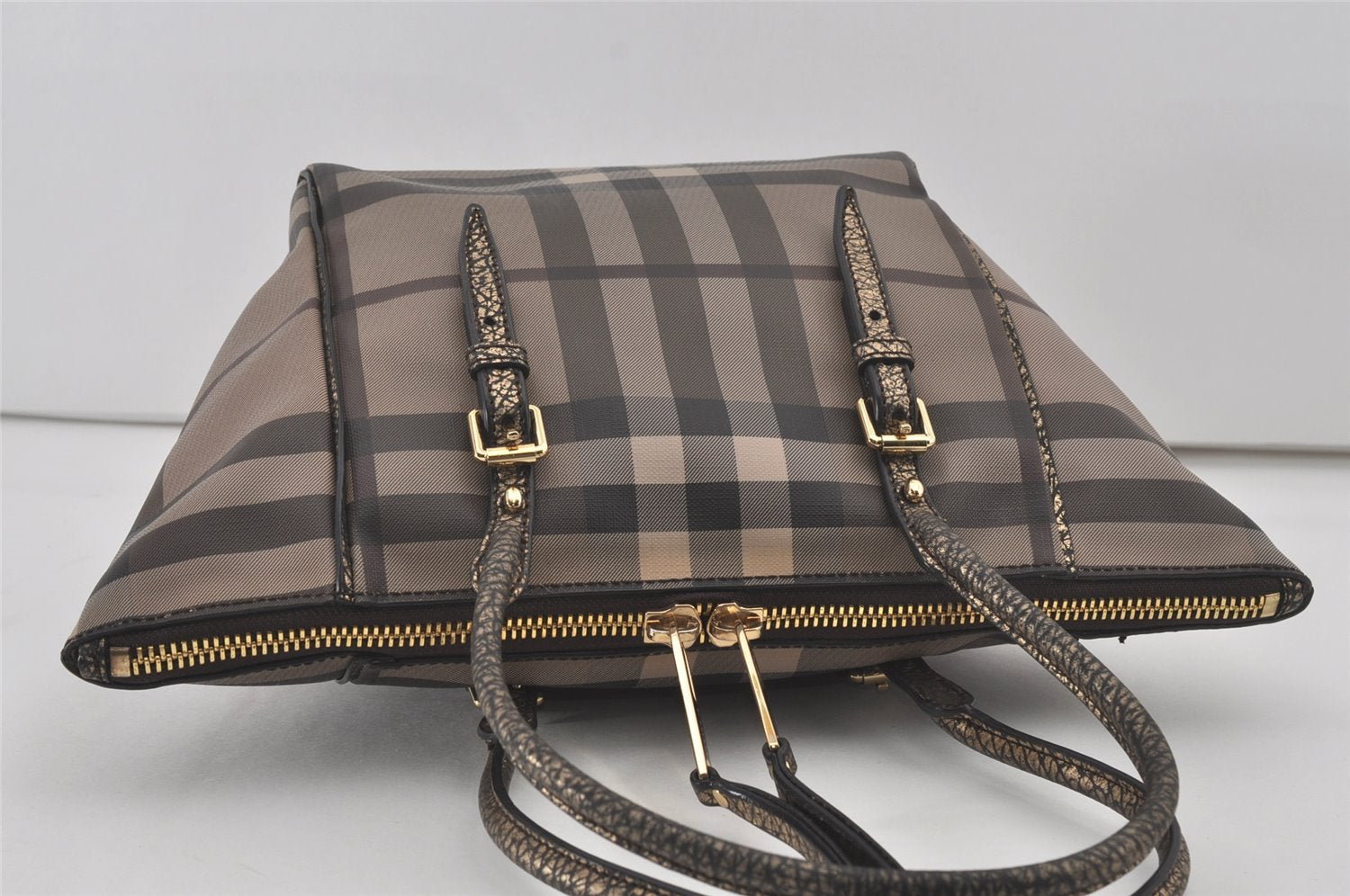 Authentic BURBERRY Vintage Check Shoulder Tote Bag PVC Leather Brown 7209I