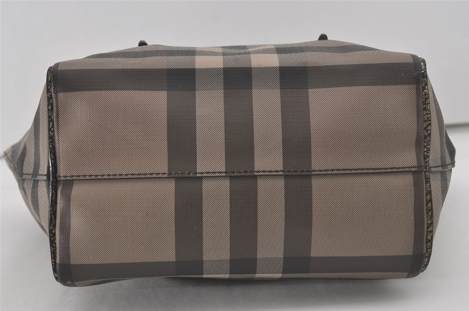 Authentic BURBERRY Vintage Check Shoulder Tote Bag PVC Leather Brown 7209I