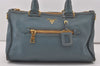 Authentic PRADA VIT DAINO Leather 2Way Shoulder Tote Bag BL0805 Light Blue 7210I