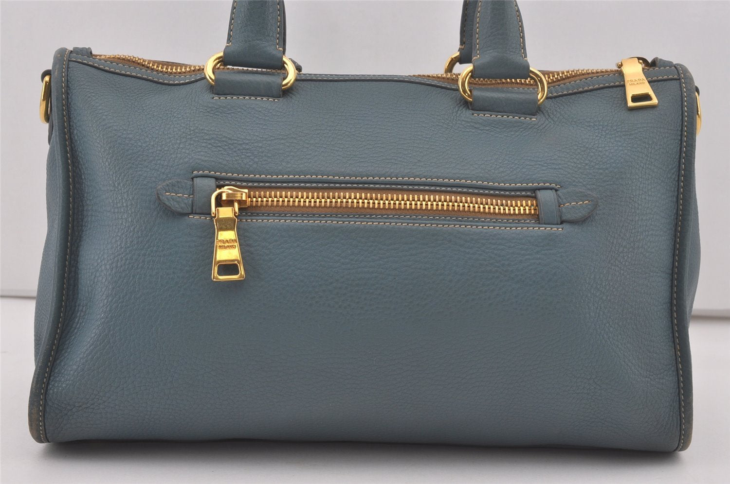 Authentic PRADA VIT DAINO Leather 2Way Shoulder Tote Bag BL0805 Light Blue 7210I