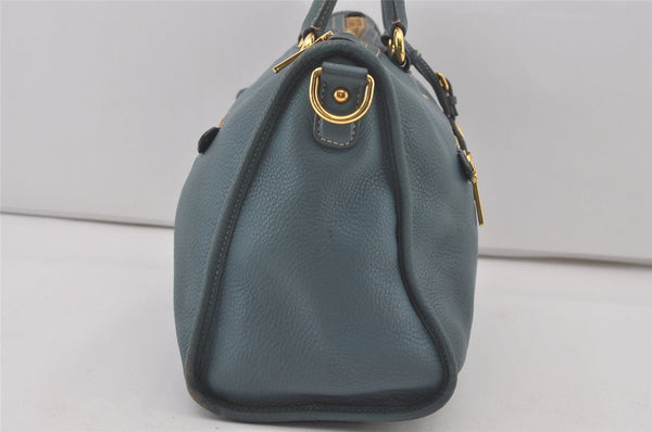 Authentic PRADA VIT DAINO Leather 2Way Shoulder Tote Bag BL0805 Light Blue 7210I