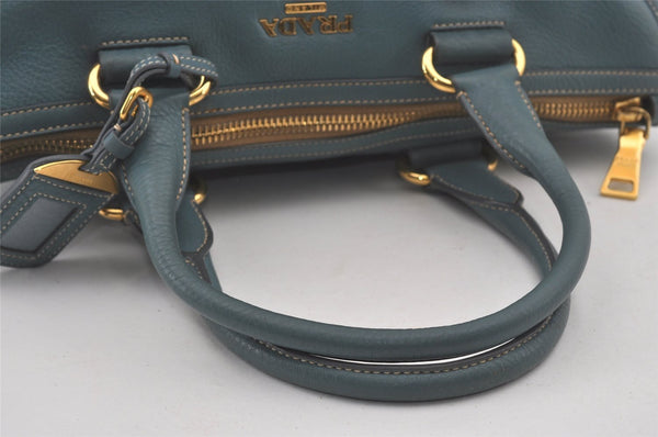 Authentic PRADA VIT DAINO Leather 2Way Shoulder Tote Bag BL0805 Light Blue 7210I