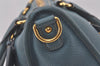 Authentic PRADA VIT DAINO Leather 2Way Shoulder Tote Bag BL0805 Light Blue 7210I