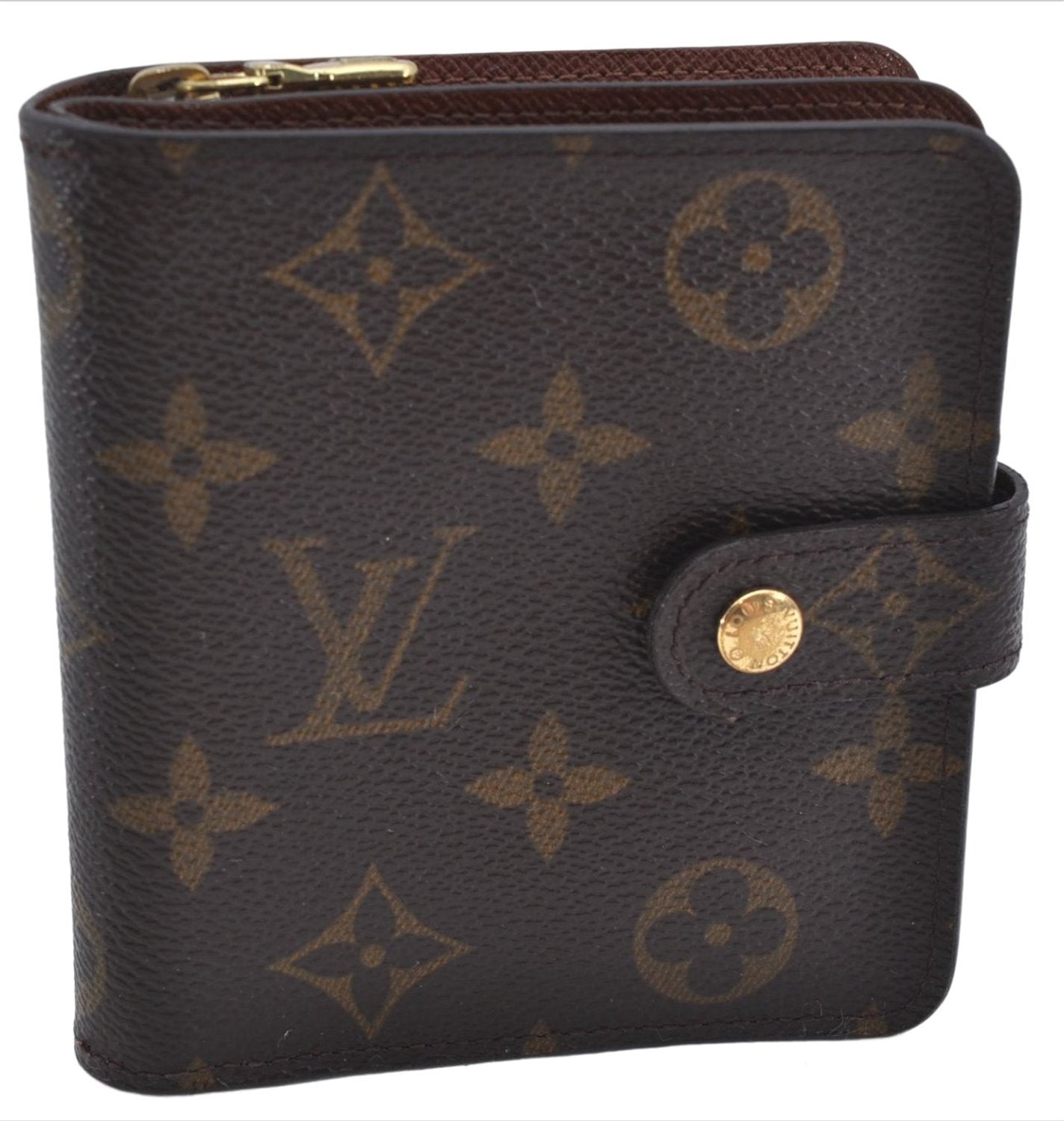 Authentic Louis Vuitton Monogram Compact Zip Bifold Wallet Purse M61667 LV 7211E