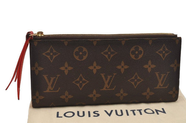 Authentic Louis Vuitton Monogram Portefeuille Adele Long Wallet M61287 Red 7212I