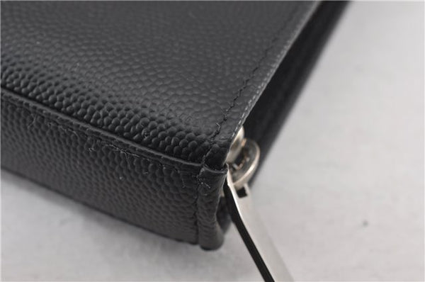 Authentic SAINT LAURENT Zip Long Wallet Purse Leather 328558 Black Box 7214F