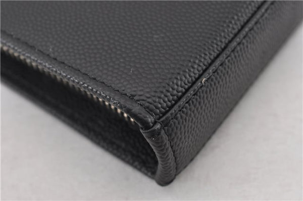 Authentic SAINT LAURENT Zip Long Wallet Purse Leather 328558 Black Box 7214F