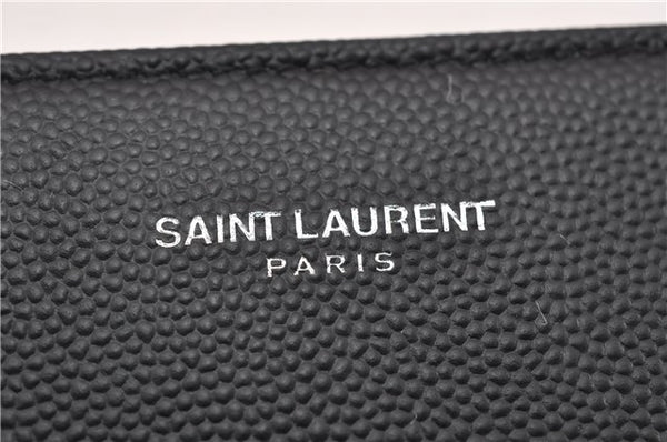 Authentic SAINT LAURENT Zip Long Wallet Purse Leather 328558 Black Box 7214F