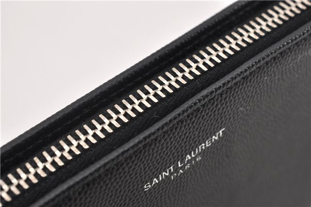 Authentic SAINT LAURENT Zip Long Wallet Purse Leather 328558 Black Box 7214F