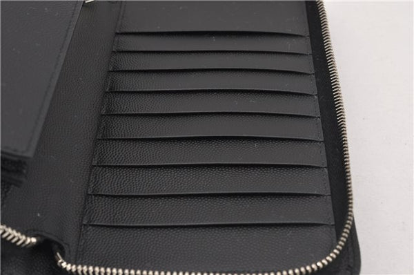 Authentic SAINT LAURENT Zip Long Wallet Purse Leather 328558 Black Box 7214F