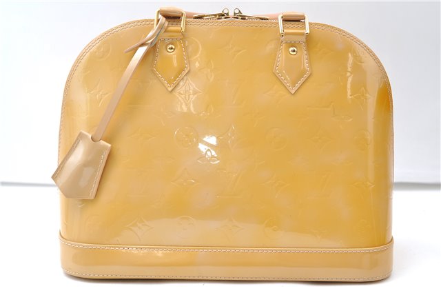 Authentic Louis Vuitton Vernis Alma PM Hand Bag Purse Yellow LV 7216E