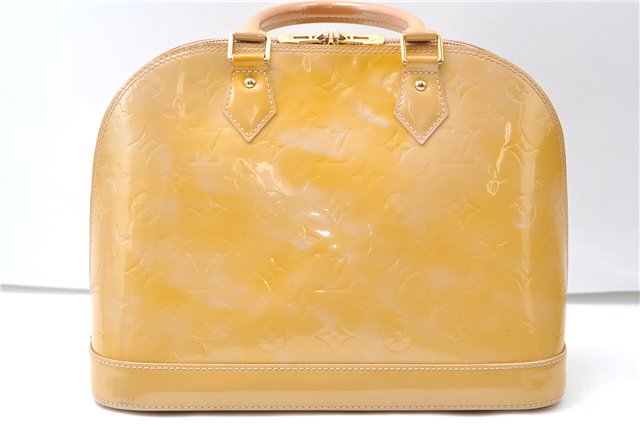 Authentic Louis Vuitton Vernis Alma PM Hand Bag Purse Yellow LV 7216E