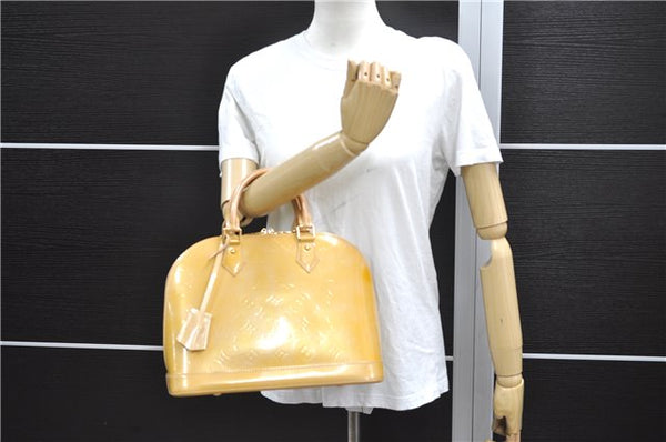 Authentic Louis Vuitton Vernis Alma PM Hand Bag Purse Yellow LV 7216E