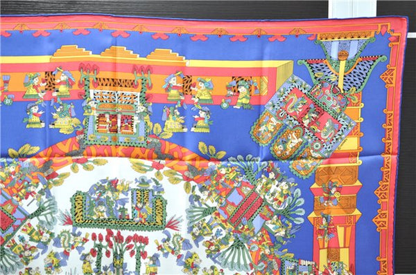 Authentic HERMES Carre 90 Scarf "ASTRES et SOLEILS" Silk Blue Paper Bag 7221E