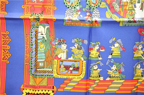 Authentic HERMES Carre 90 Scarf "ASTRES et SOLEILS" Silk Blue Paper Bag 7221E