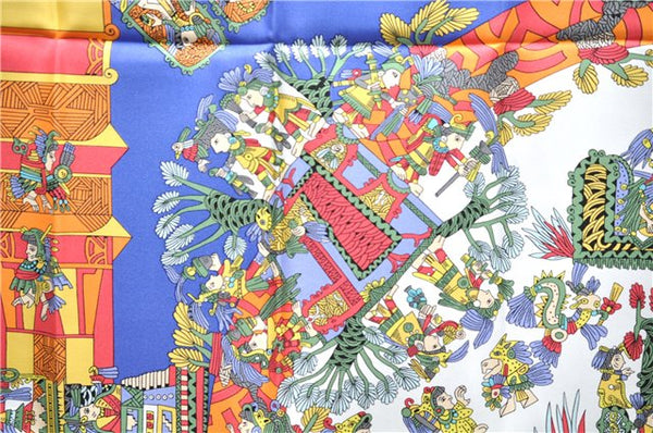Authentic HERMES Carre 90 Scarf "ASTRES et SOLEILS" Silk Blue Paper Bag 7221E