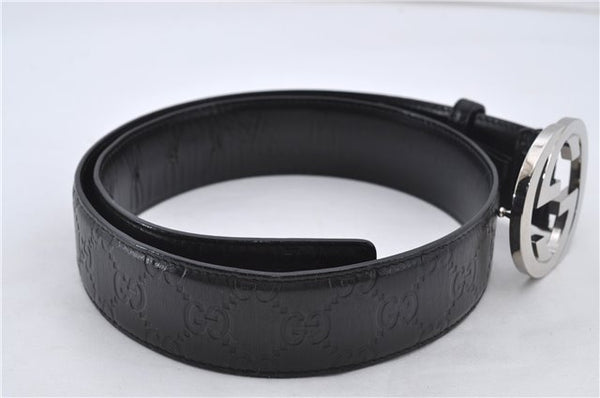 Authentic GUCCI Guccissima Belt GG Leather Size 80cm 31.5" 114876 Black 7222E