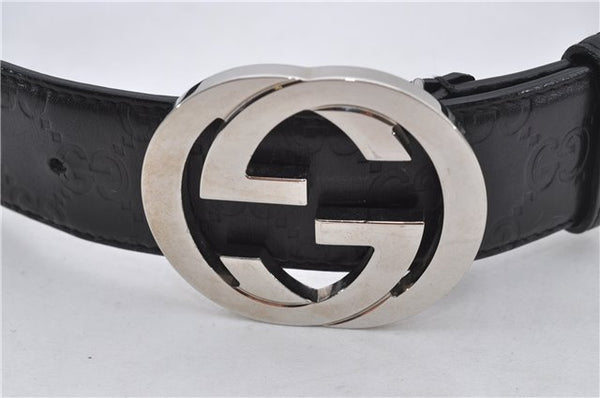 Authentic GUCCI Guccissima Belt GG Leather Size 80cm 31.5" 114876 Black 7222E