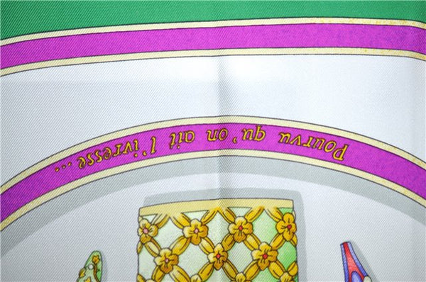 Authentic HERMES Carre 90 Scarf "Qu' importe le flacon" Silk Green 7224E