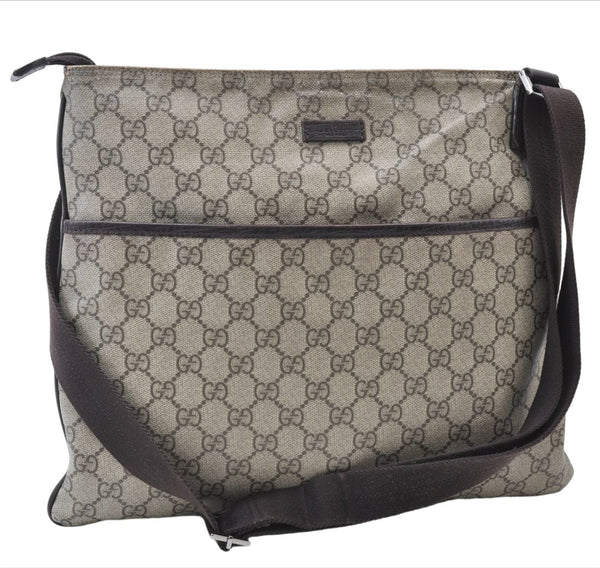 Authentic GUCCI Shoulder Cross Body Bag GG PVC Leather 141198 Brown 7231E