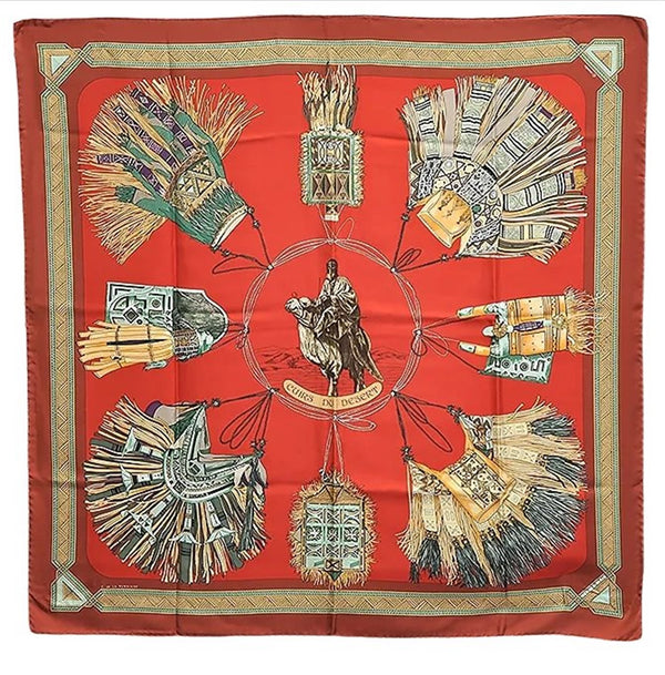 Authentic HERMES Carre 90 Scarf "CUIRS DU DESERT" Silk Brown 7234E