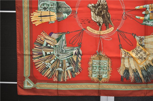Authentic HERMES Carre 90 Scarf "CUIRS DU DESERT" Silk Brown 7234E
