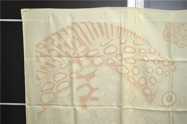 Authentic HERMES Carre 90 Scarf "GRANDS FONDS detai" Silk Ivory 7239E