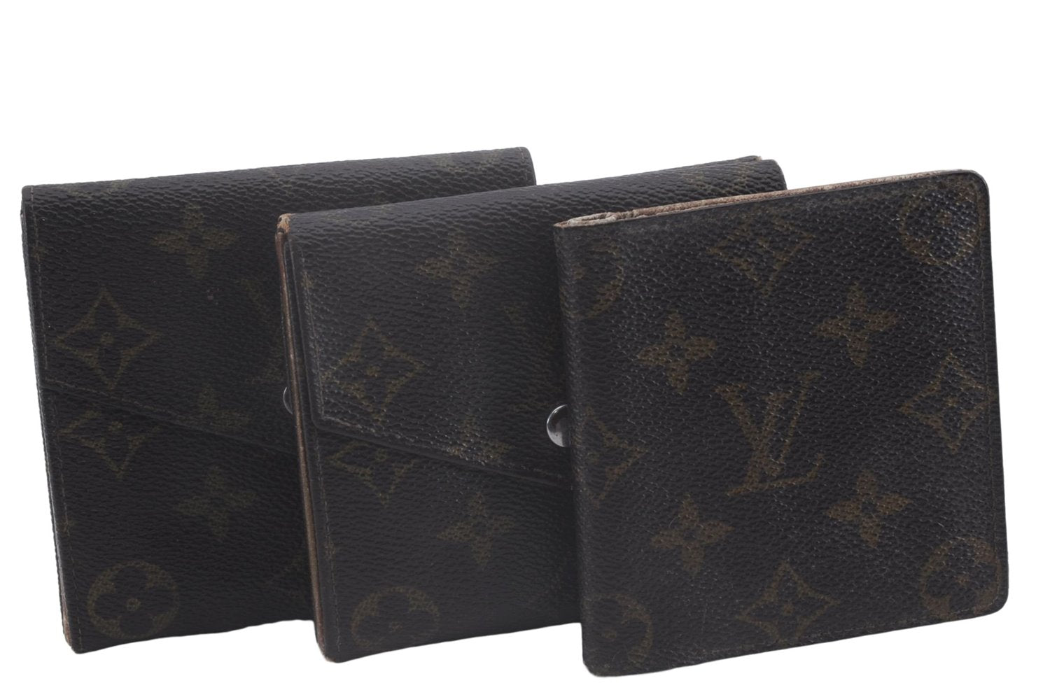 Authentic Louis Vuitton Monogram Trifold Wallet Pass Case Brown 3Set LV 7240D