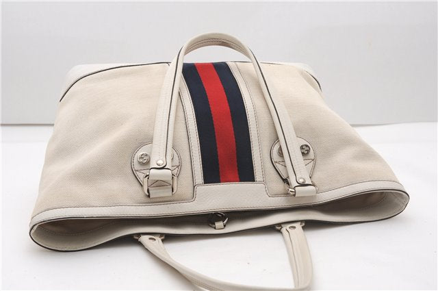 Authentic GUCCI Sherry Line Shoulder Tote Bag Canvas Leather 232973 White 7241F