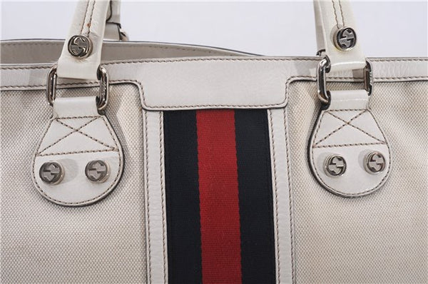 Authentic GUCCI Sherry Line Shoulder Tote Bag Canvas Leather 232973 White 7241F