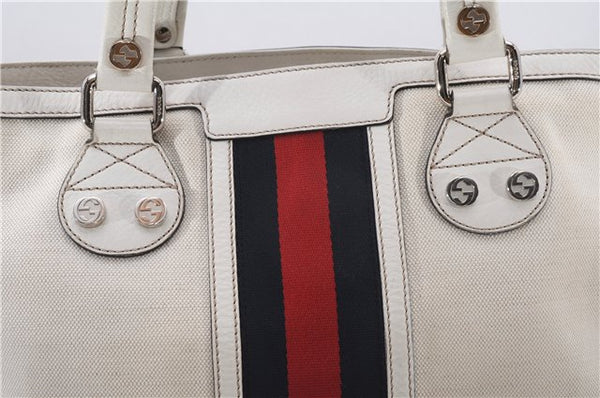 Authentic GUCCI Sherry Line Shoulder Tote Bag Canvas Leather 232973 White 7241F