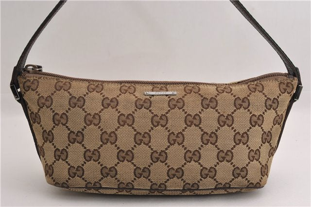 Authentic GUCCI Web Sherry Line Hand Pouch GG Canvas Leather 141809 Brown 7242E
