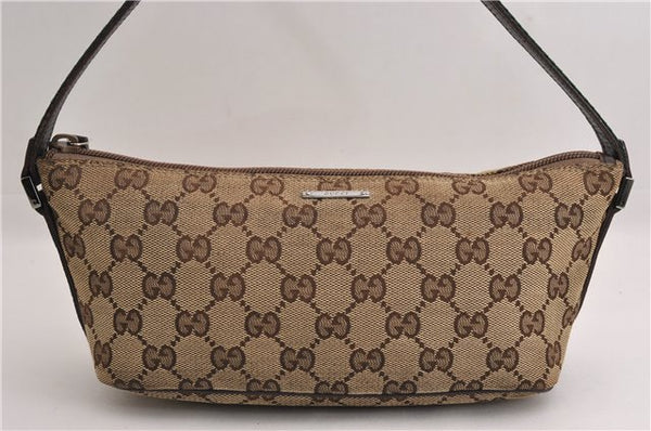 Authentic GUCCI Web Sherry Line Hand Pouch GG Canvas Leather 141809 Brown 7242E