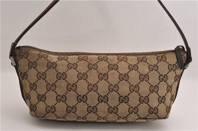 Authentic GUCCI Web Sherry Line Hand Pouch GG Canvas Leather 141809 Brown 7242E