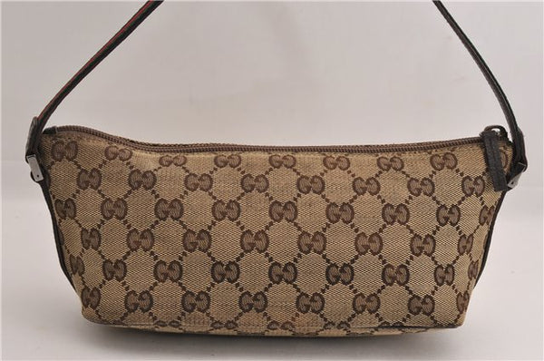 Authentic GUCCI Web Sherry Line Hand Pouch GG Canvas Leather 141809 Brown 7242E