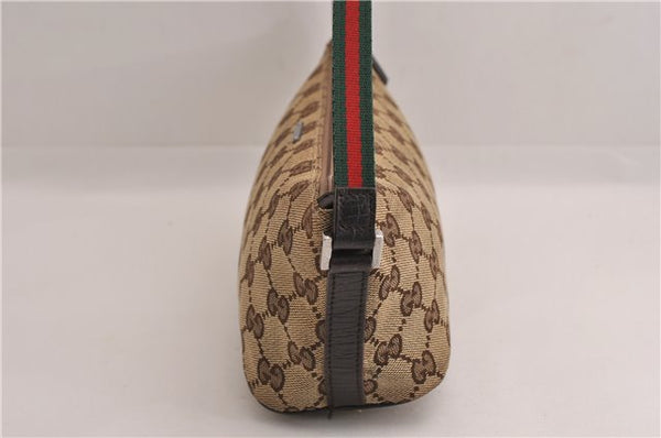 Authentic GUCCI Web Sherry Line Hand Pouch GG Canvas Leather 141809 Brown 7242E