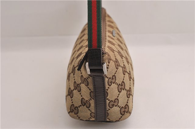 Authentic GUCCI Web Sherry Line Hand Pouch GG Canvas Leather 141809 Brown 7242E