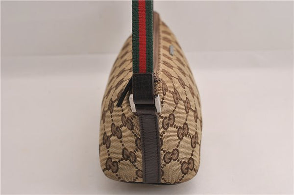 Authentic GUCCI Web Sherry Line Hand Pouch GG Canvas Leather 141809 Brown 7242E