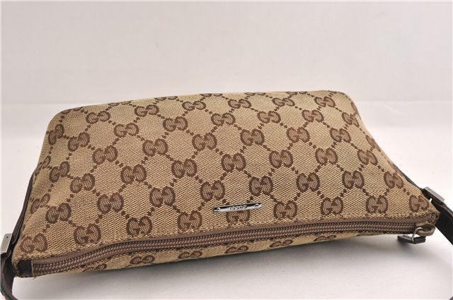 Authentic GUCCI Web Sherry Line Hand Pouch GG Canvas Leather 141809 Brown 7242E
